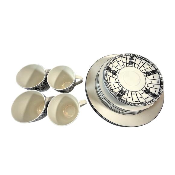Vtg Mikasa Parisian Scenes by Susan Steinberg Cup Saucer Dessert Plate 4 Sets